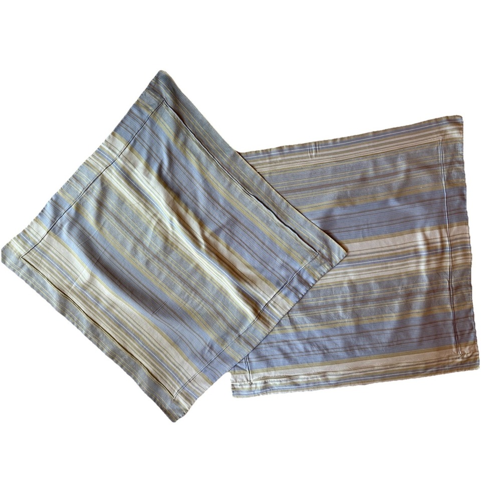 SFERRA Fine Linens Euro Shams 2 Italy Striped Blue Gold Multi Textured Cotton
